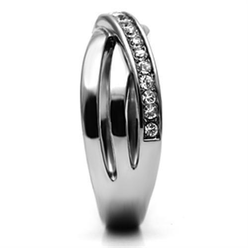 JCE626 High polished (no plating) Stainless Steel Ring with Top Grade Crystal  in Clear