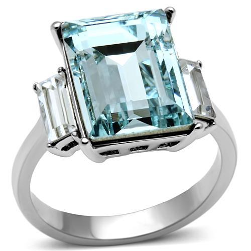 JCE650 High polished (no plating) Stainless Steel Ring with Top Grade Crystal  in Sea Blue