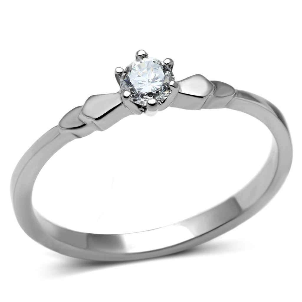 JCE697 High polished (no plating) Stainless Steel Ring with AAA Grade CZ  in Clear
