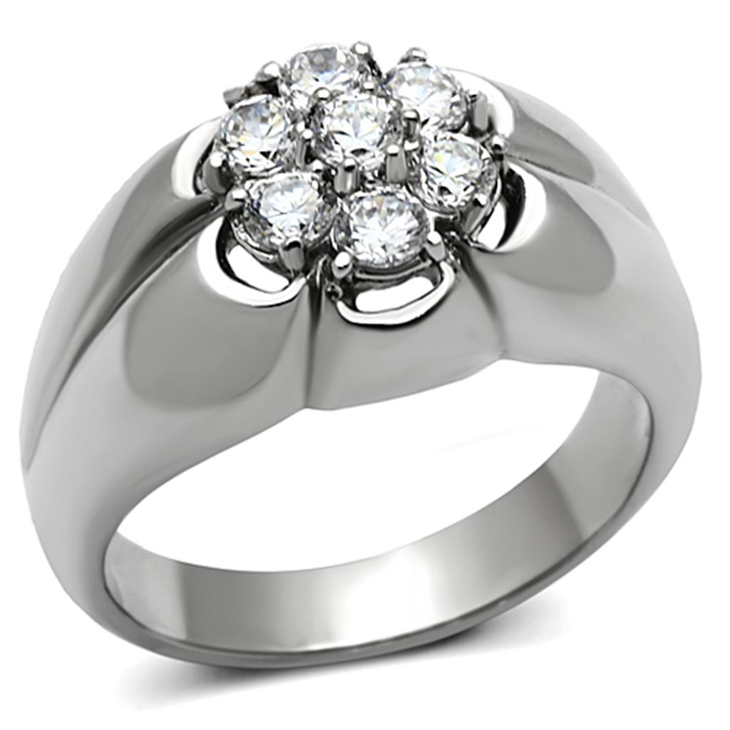 JCE944 High polished (no plating) Stainless Steel Ring with AAA Grade CZ  in Clear