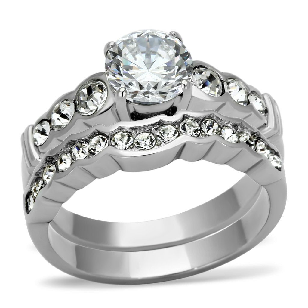 JCE974 High polished (no plating) Stainless Steel Ring with AAA Grade CZ  in Clear
