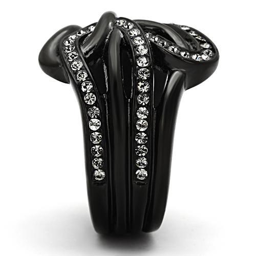 JCE978 IP Black(Ion Plating) Stainless Steel Ring with Top Grade Crystal  in Black Diamond