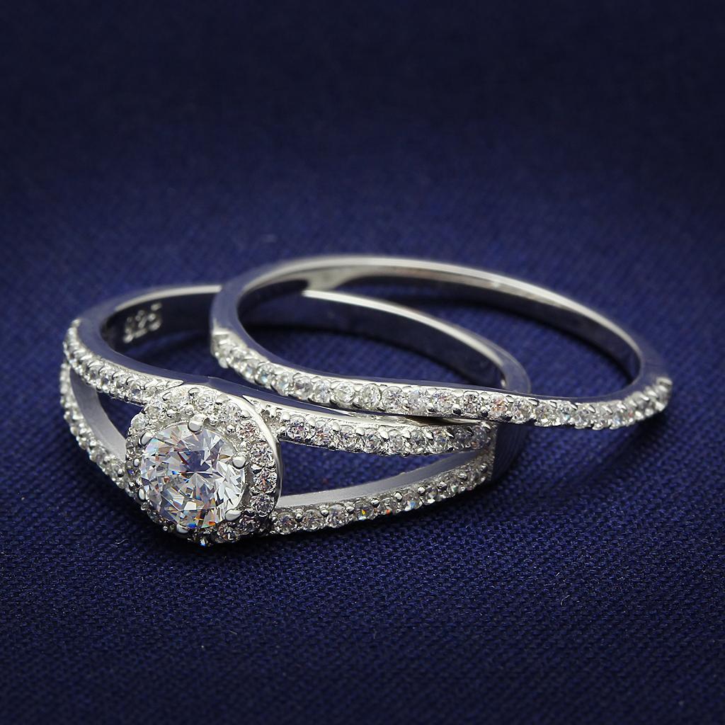 JCE004 Rhodium 925 Sterling Silver Ring with AAA Grade CZ  in Clear