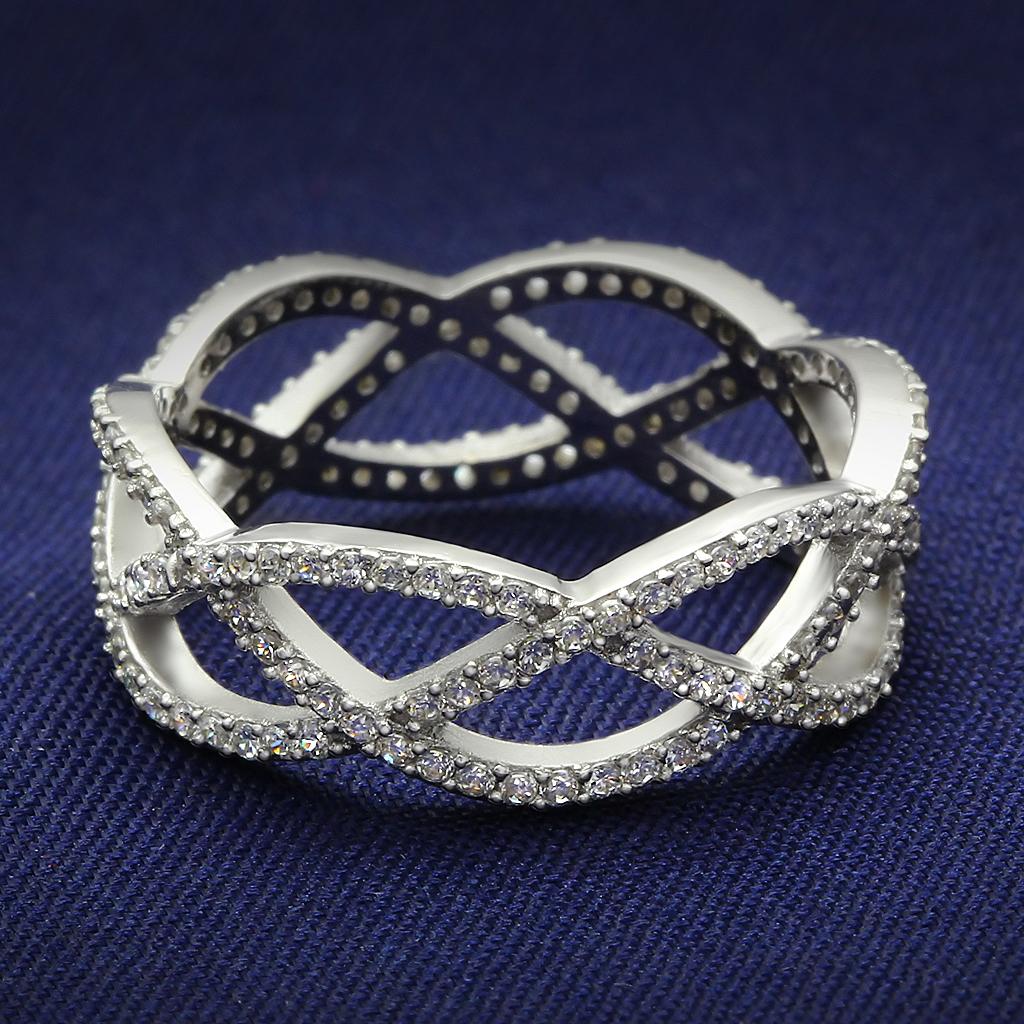 JCE007 Rhodium 925 Sterling Silver Ring with AAA Grade CZ  in Clear