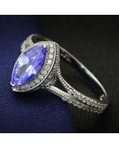 JCE024 Rhodium 925 Sterling Silver Ring with AAA Grade CZ  in Tanzanite