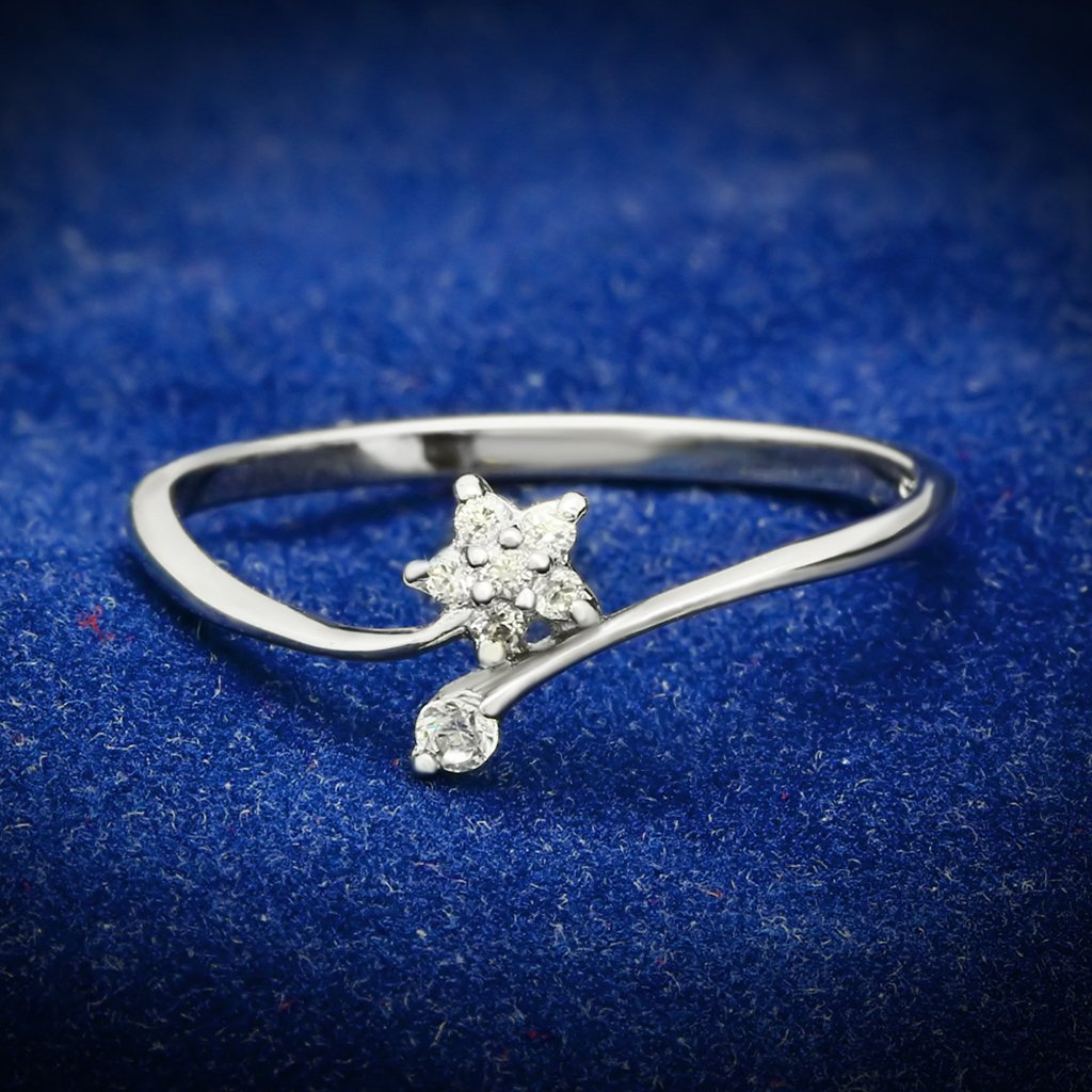 JCE056 Rhodium 925 Sterling Silver Ring with AAA Grade CZ  in Clear