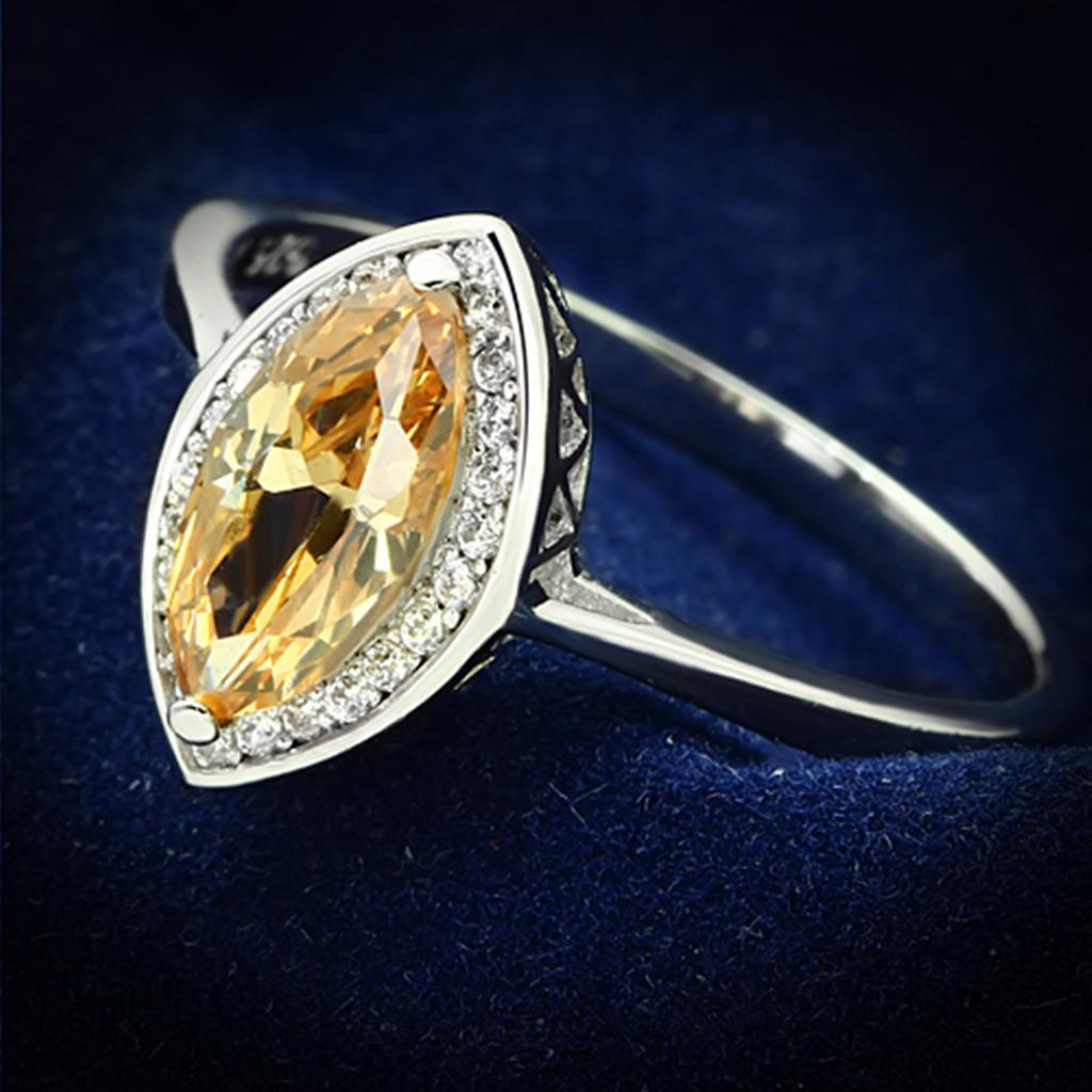 JCE098 Rhodium 925 Sterling Silver Ring with AAA Grade CZ  in Champagne