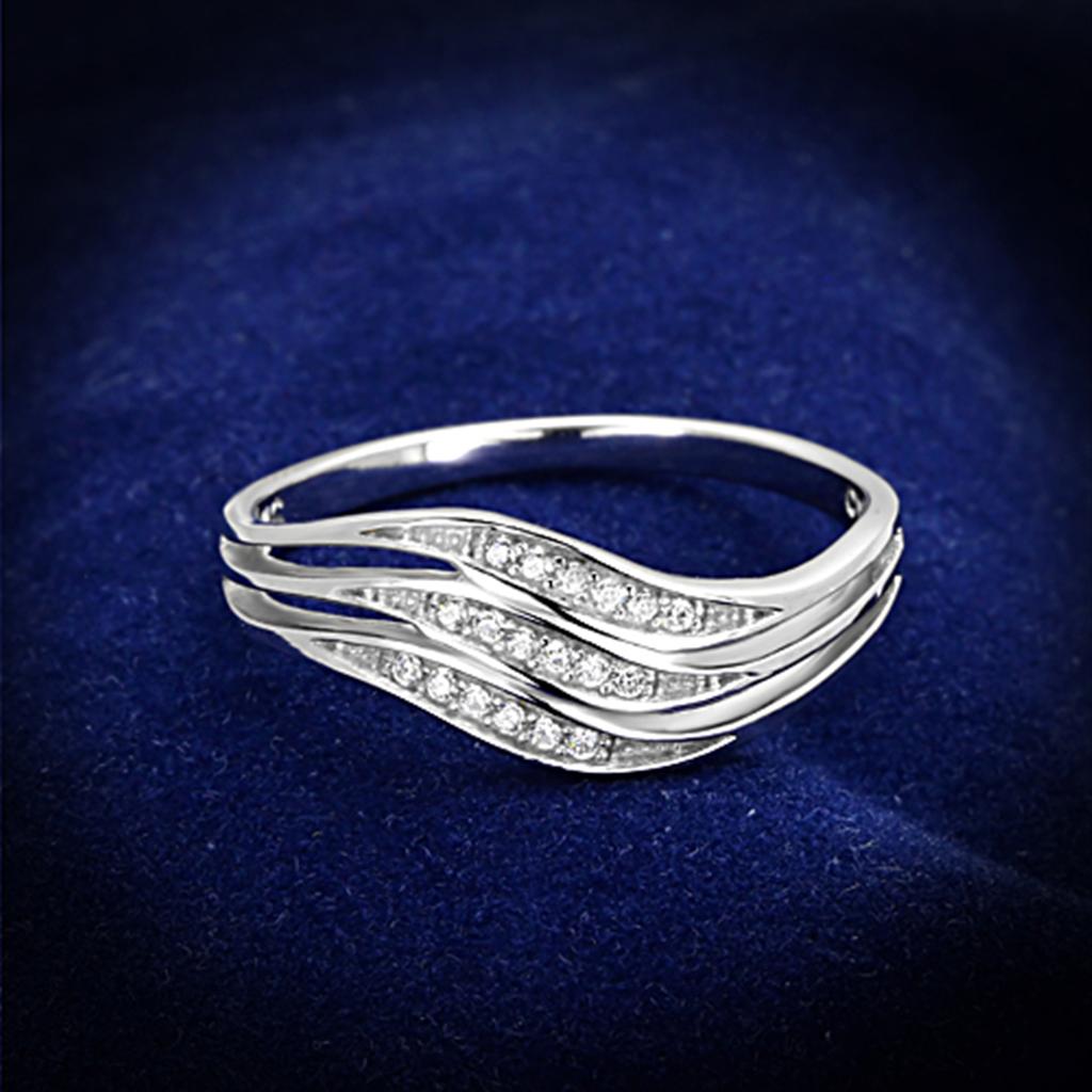 JCE143 Rhodium 925 Sterling Silver Ring with AAA Grade CZ  in Clear