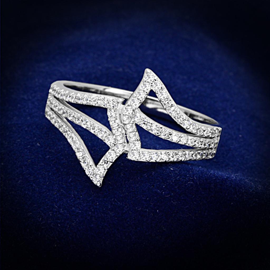 JCE152 Rhodium 925 Sterling Silver Ring with AAA Grade CZ  in Clear
