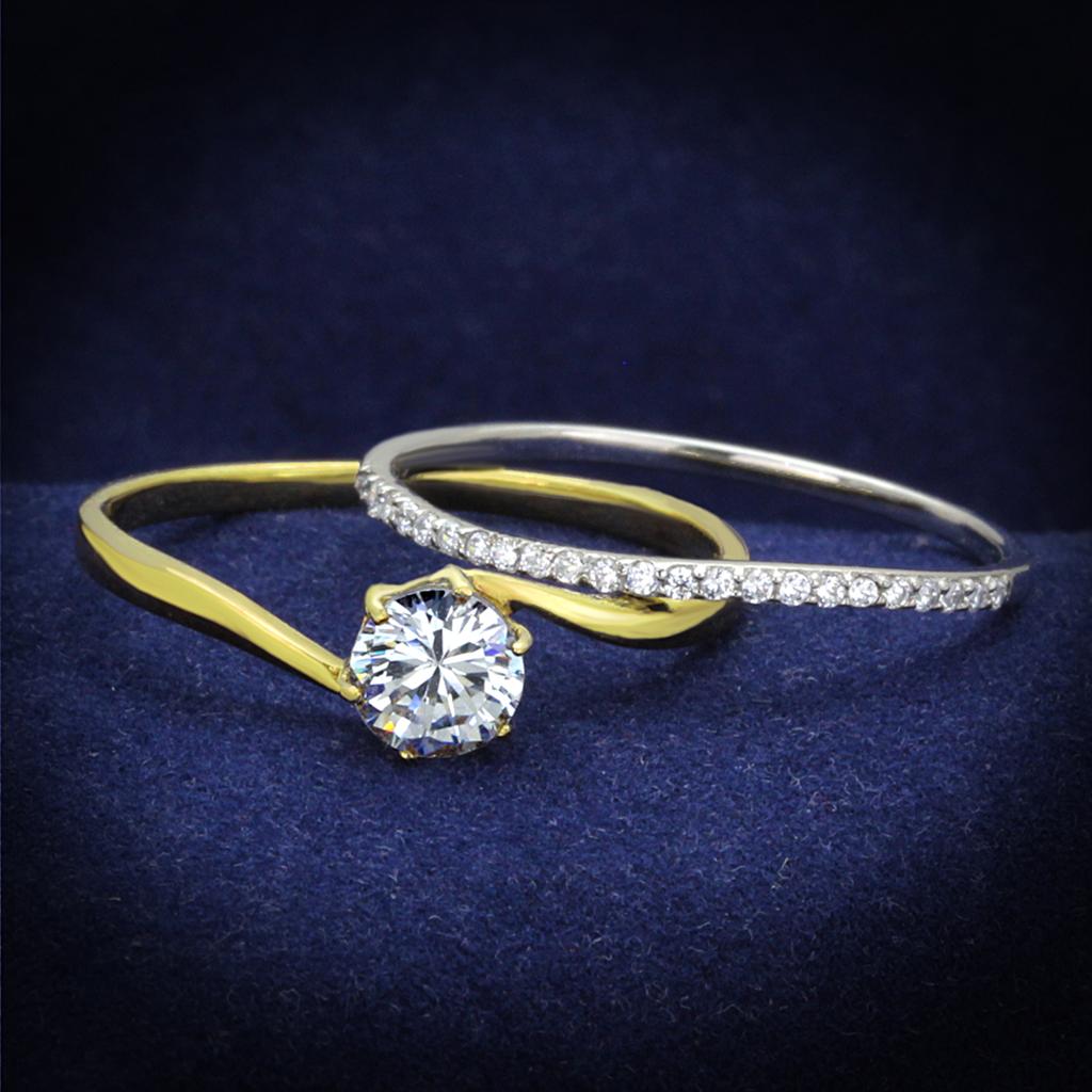 JCE209 Gold+Rhodium 925 Sterling Silver Ring with AAA Grade CZ  in Clear
