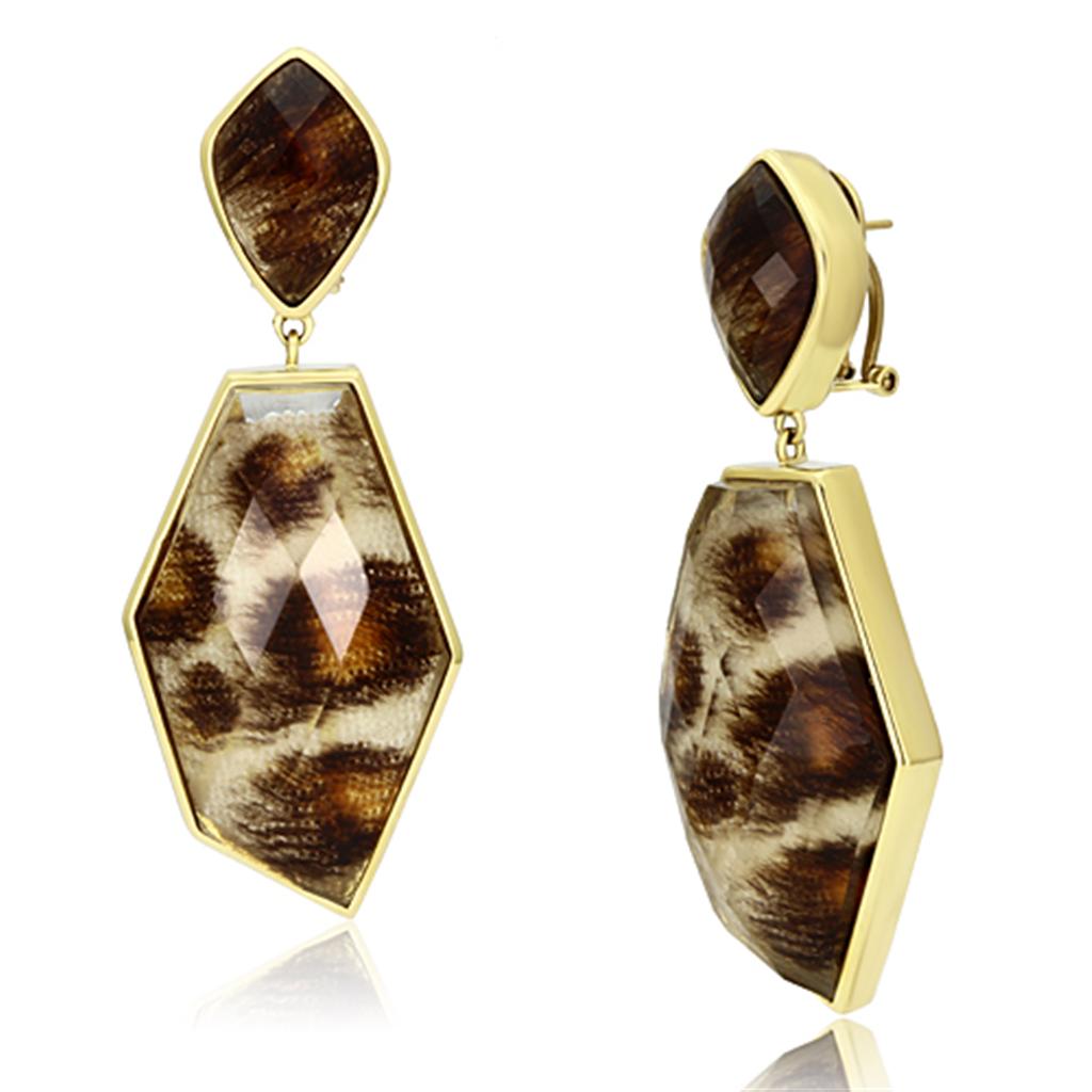 JCE074 IP Gold(Ion Plating) Brass Earrings with Synthetic Synthetic Stone in Animal pattern